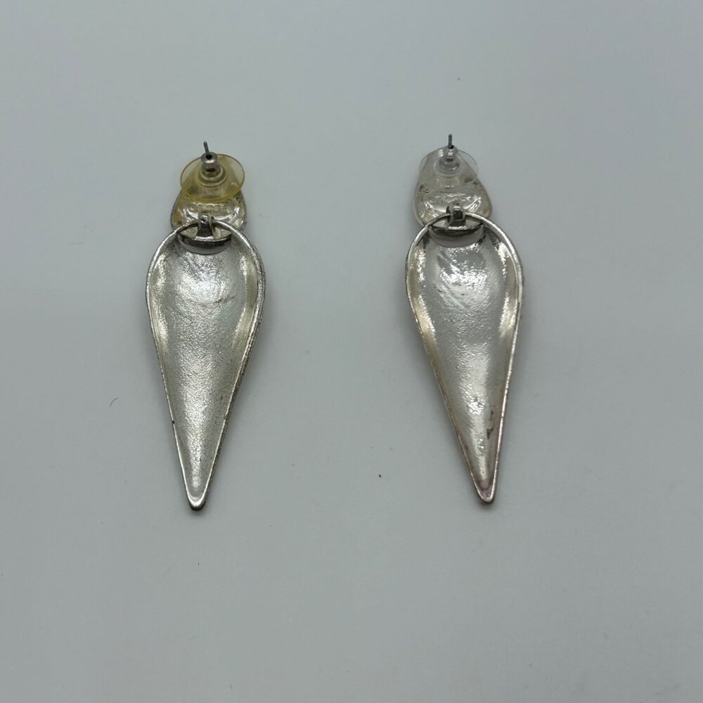 Vintage Chicos Earrings, Hammered Silvertone, Teardrop Dangle Statement - Picture 9 of 10